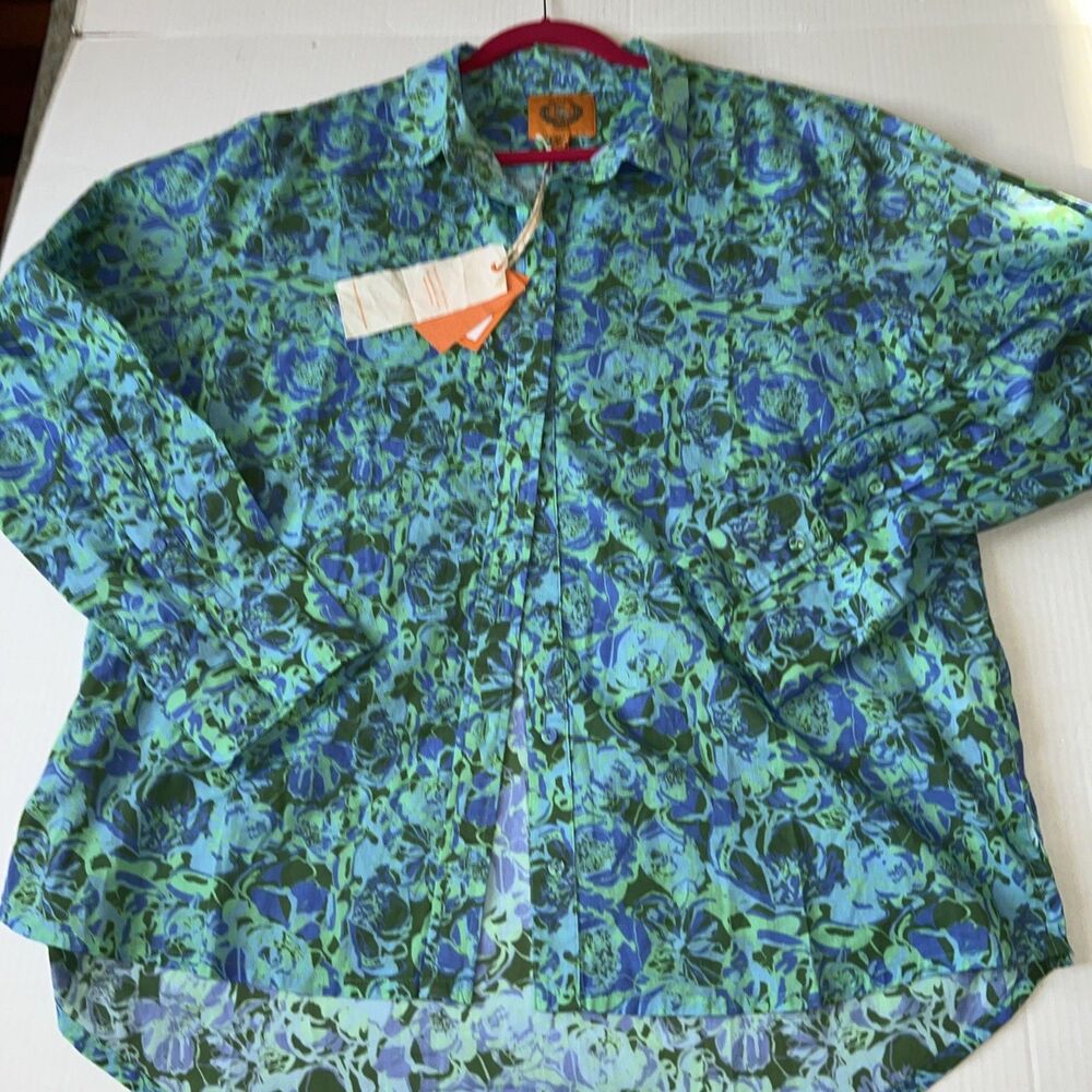 Coniglio Palm OS Beach Feonies Jade Lagoon Classic 100% Cotton Women Shirt NWT - Picture 3 of 7